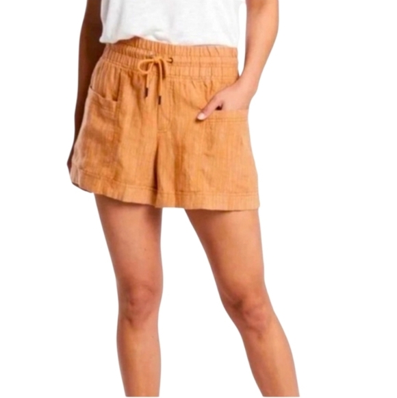 Athleta Pants - Athleta Cabo 100% Linen 4" Short Orange Size 8 Elastic Waist Drawstring Pockets